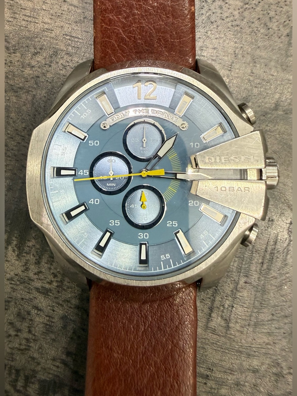 Diesel Men's Blue Dial Chronograph Watch with Brown Leather Strap